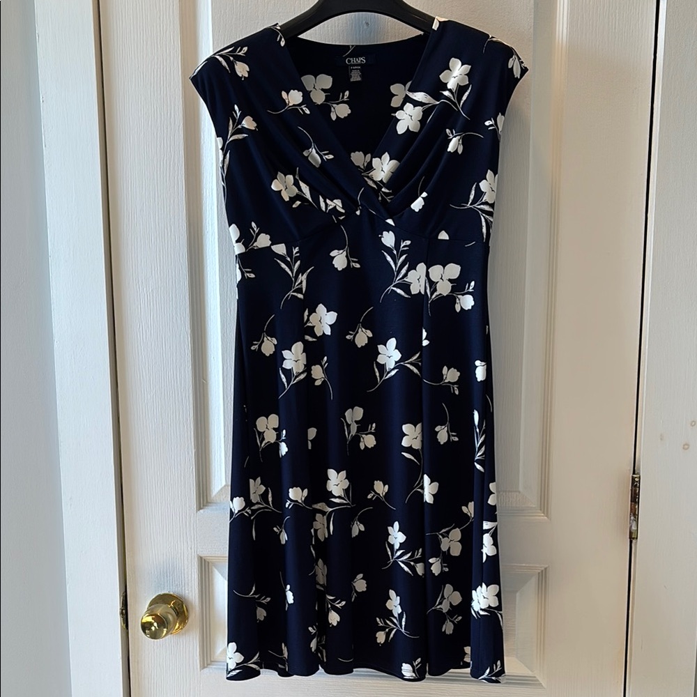 Chaps Navy Floral Women's Petite Dress